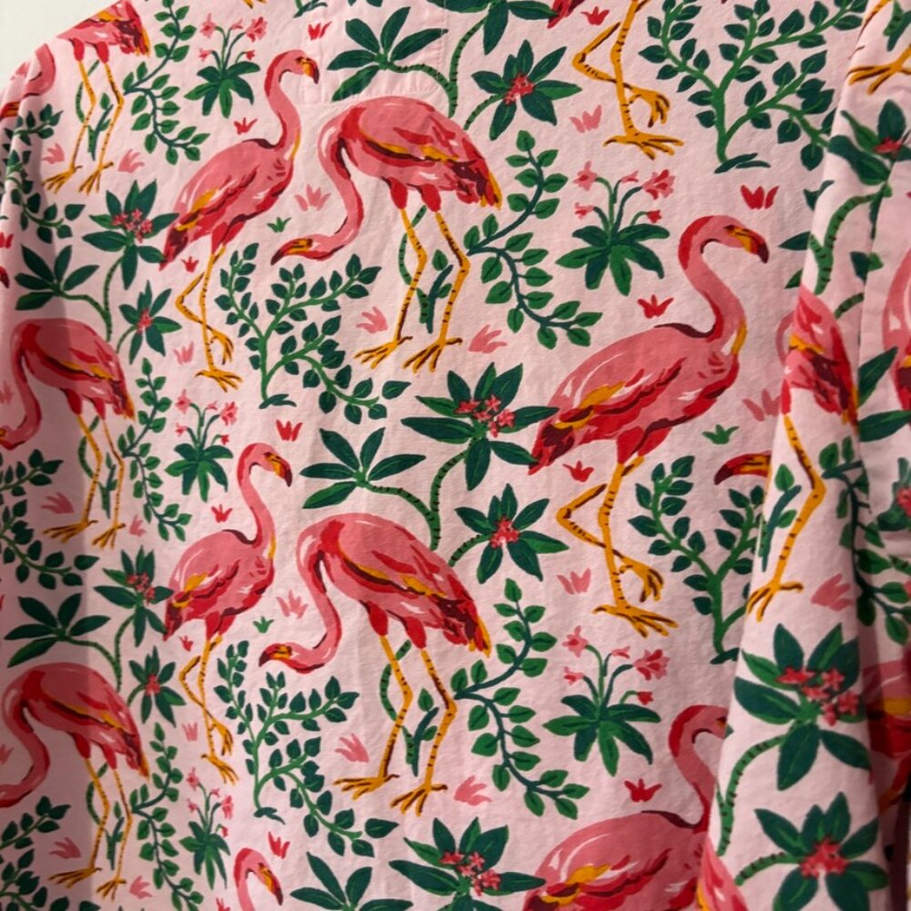 Printfresh Pink Flamingo Botanical Print Long Sleeve Button-Up Pajama Top Size L - Picture 6 of 6